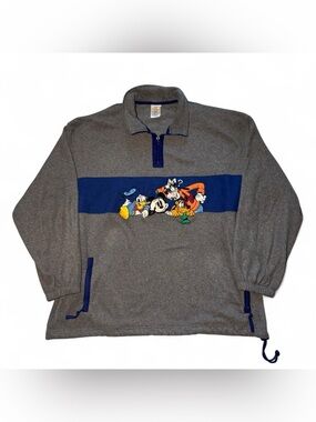 Vintage Disney Store fleece quarter zip Mickey and friends cartoon characters🪐